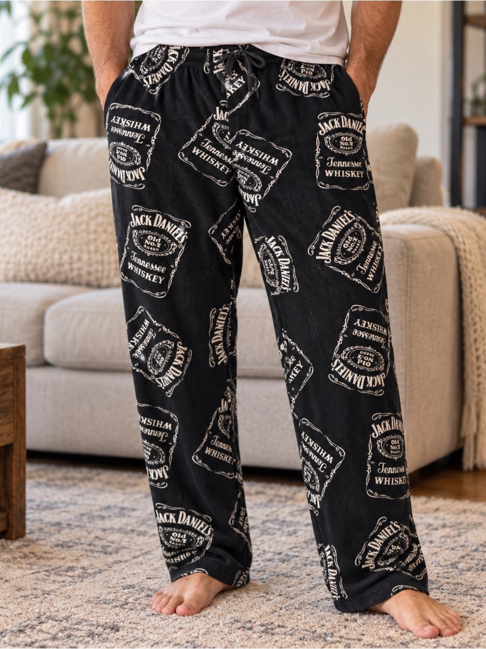 Jack Daniel’s Men’s Fleece Pajama Lounge Pants M 32-34 Black Loungewear Cozy